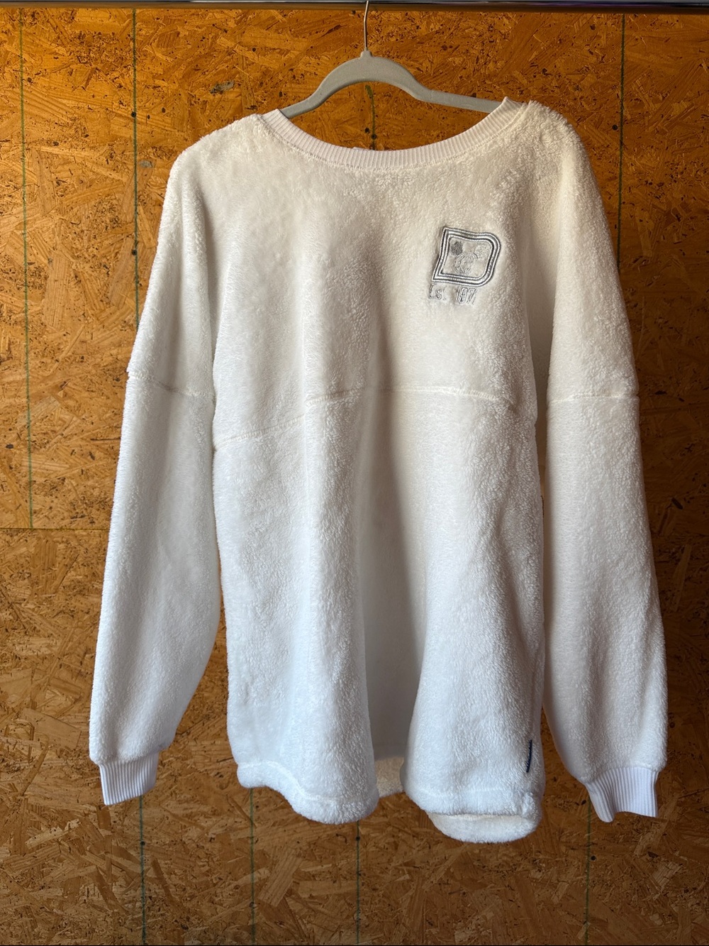 Disney White Plush Crewneck Sweater with Subtle Chest Patch